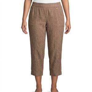 Ellen Tracy Brown Linen Rayon Blend Slash Pockets Mid Rise Capri Pants size M